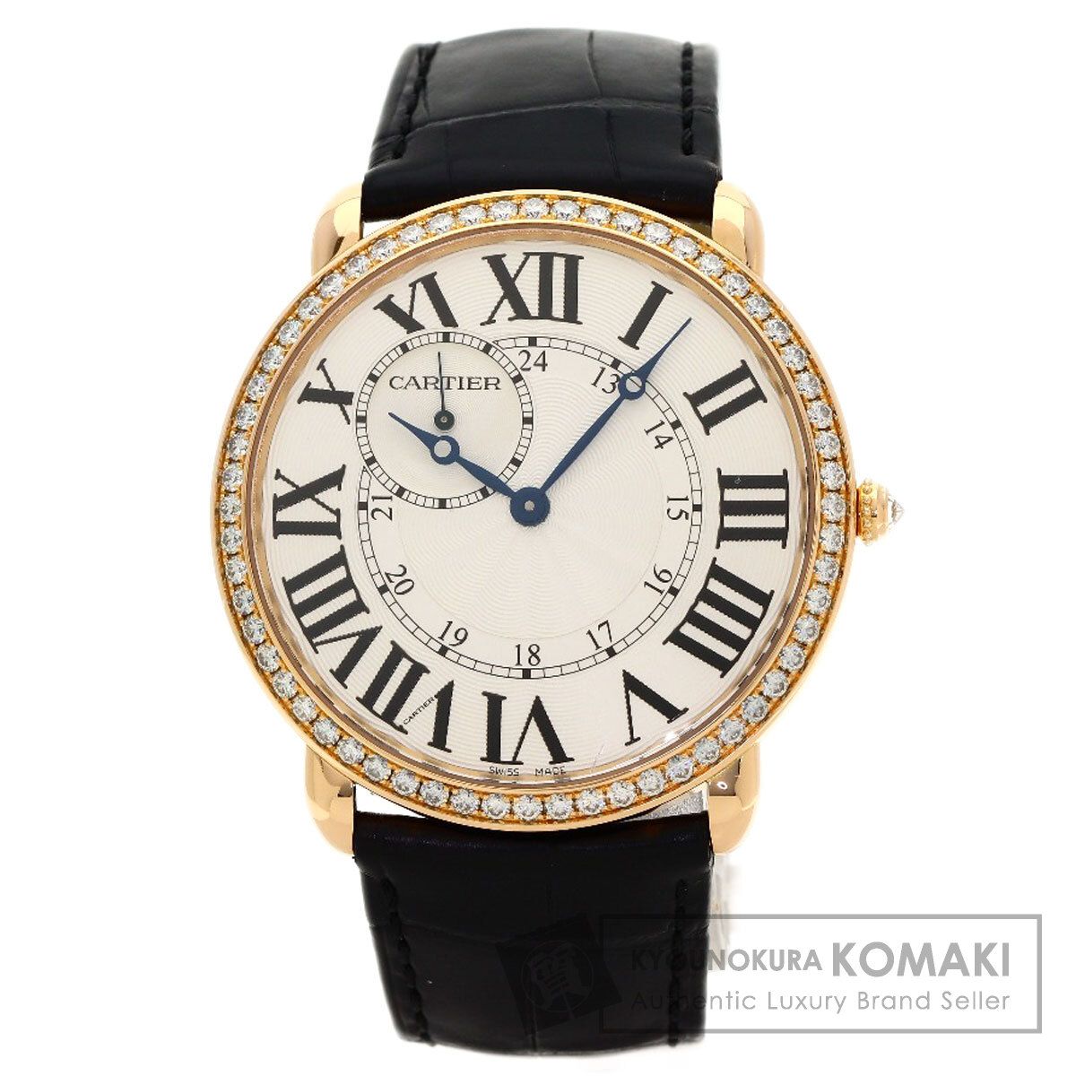 CARTIER カルティエ WR007001 ロンド ルイ カルティエ 腕時計 K18PG 革 ダイヤモンド メンズ [中古]