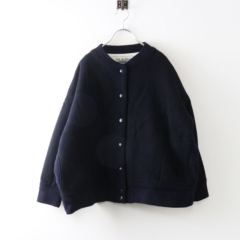定価4万 ジョワドゥヴィーヴル joie de vivre ウールミックスモッサエルボーパッチスタジアムブルゾン F｜ネイビー【2400014947069】
