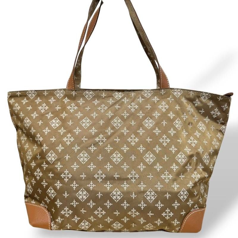 russet ラシット☆トートバッグ 肩掛け ベージュ 総柄 ナイロン レザー 