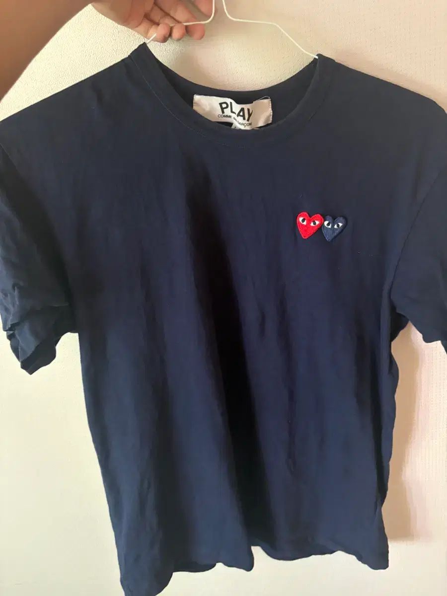コム・デ・ギャルソン ネイビー ダブル ハート 半袖Tシャツ