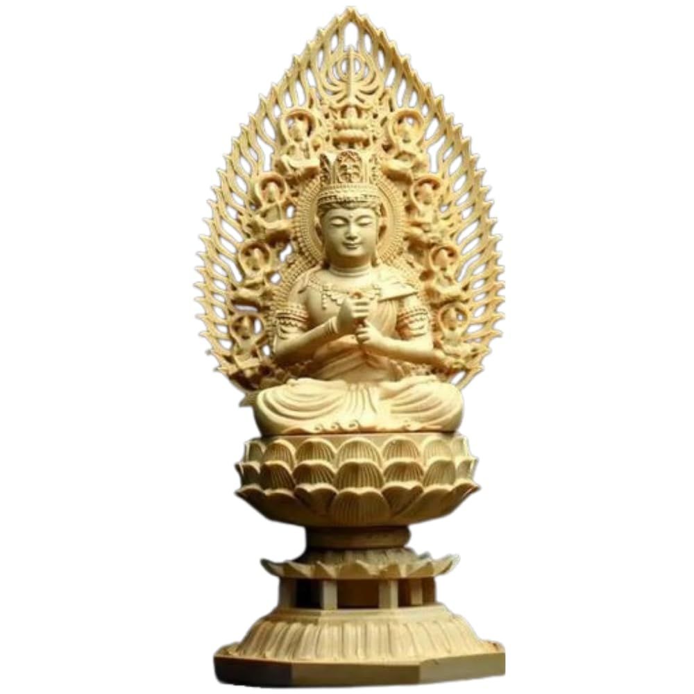 仏像 大日如来 真言宗 仏具 木彫り 桧木製 飛天光背 八角台座 悩み 祈る 厄除け 八角台座 御利益 功徳（高さ28cm×巾12cm×奥行12cm 桧木)(沖縄・離島の方不可) 643054b2