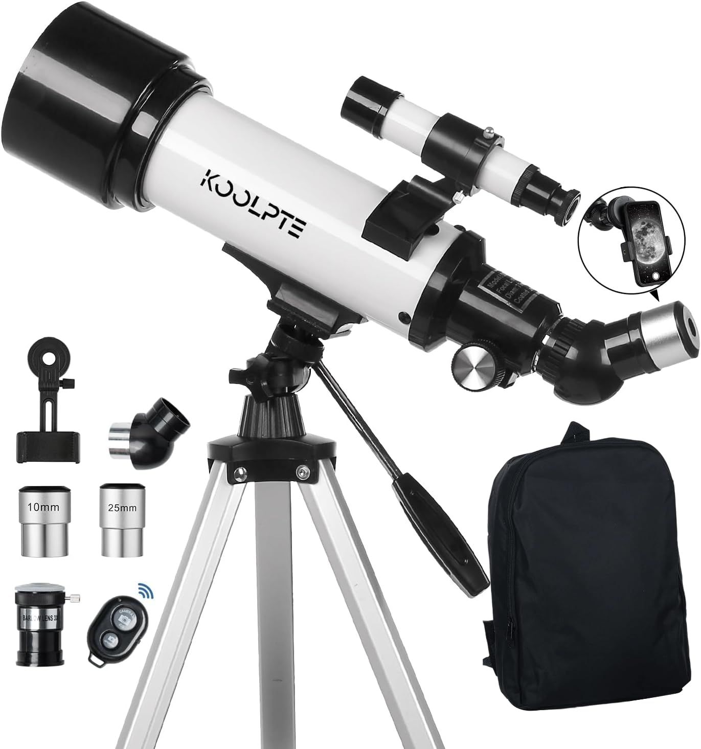 【新品】天体望遠鏡 口径70mm 焦点距離500mm 初心者＆家族向け 子供＆大人 天文屈折望遠鏡 AZマウント 高性能多層コーティング スマホ対応 対角ミラー キャリングバッグ ワイヤレスリモコン ホワイト d7e007e9