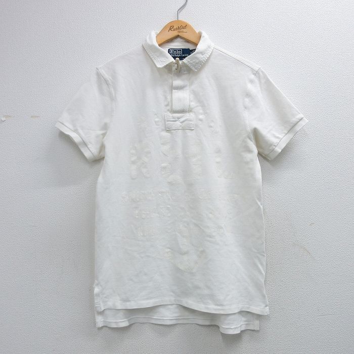 L/古着 ラルフローレン 半袖 ブランド ラガー シャツ メンズ 90年代 90s ビッグロゴ コットン 白【spe】 26apr13