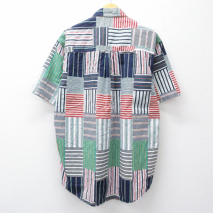 XL/古着 半袖 シャツ メンズ 90年代 90s パッチワーク風 大きいサイズ ロング丈 コットン ボタンダウン 白他【spe】 26apr13 XL/古着 半袖 シャツ メンズ 90年代 90s パッチワーク風 大きいサイズ ロング丈 コットン ボタンダウン 白他【spe】 26apr13