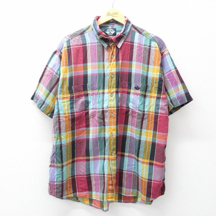 XL/古着 ドッカーズ 半袖 シャツ メンズ 90年代 90s 大きいサイズ レーヨン 赤他 チェック 26apr13
