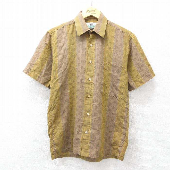 M/古着 バンヒューセン 半袖 シャツ メンズ 90年代 90s 茶他 ストライプ 26apr13