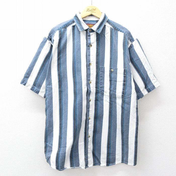 XL/古着 FADED GLORY 半袖 シャツ メンズ 90年代 90s コットン 薄紺他 ストライプ 26apr13