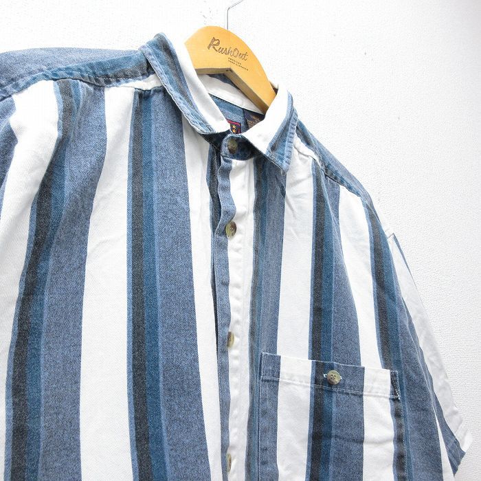 XL/古着 FADED GLORY 半袖 シャツ メンズ 90年代 90s コットン 薄紺他 ストライプ 26apr13