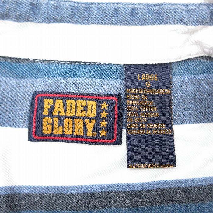 XL/古着 FADED GLORY 半袖 シャツ メンズ 90年代 90s コットン 薄紺他 ストライプ 26apr13