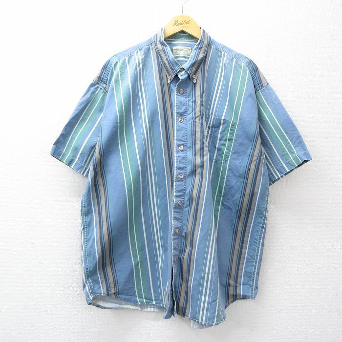 XL/古着 セントジョンズベイ 半袖 シャツ メンズ 90年代 90s 大きいサイズ ロング丈 コットン ボタンダウン 薄紺他 ストライプ 26apr13