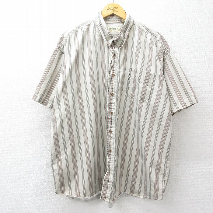 XL/古着 セントジョンズベイ 半袖 シャツ メンズ 90年代 90s 大きいサイズ ロング丈 コットン ボタンダウン ベージュ他 ストライプ【spe】 26apr13