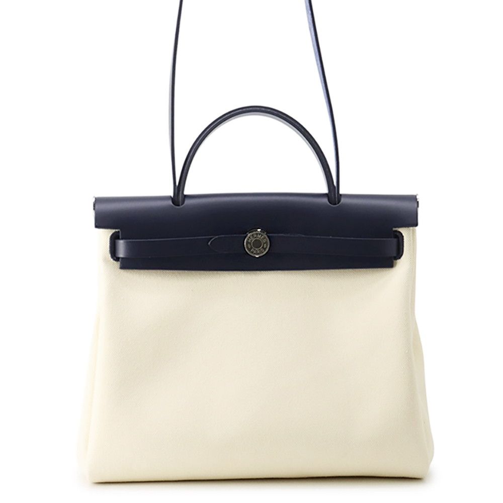 エルメス エールバッグジップPM ホワイト/ブルーサフィール/シルバー金具 トワルミリタリー/ヴァッシュハンター G刻印 白
