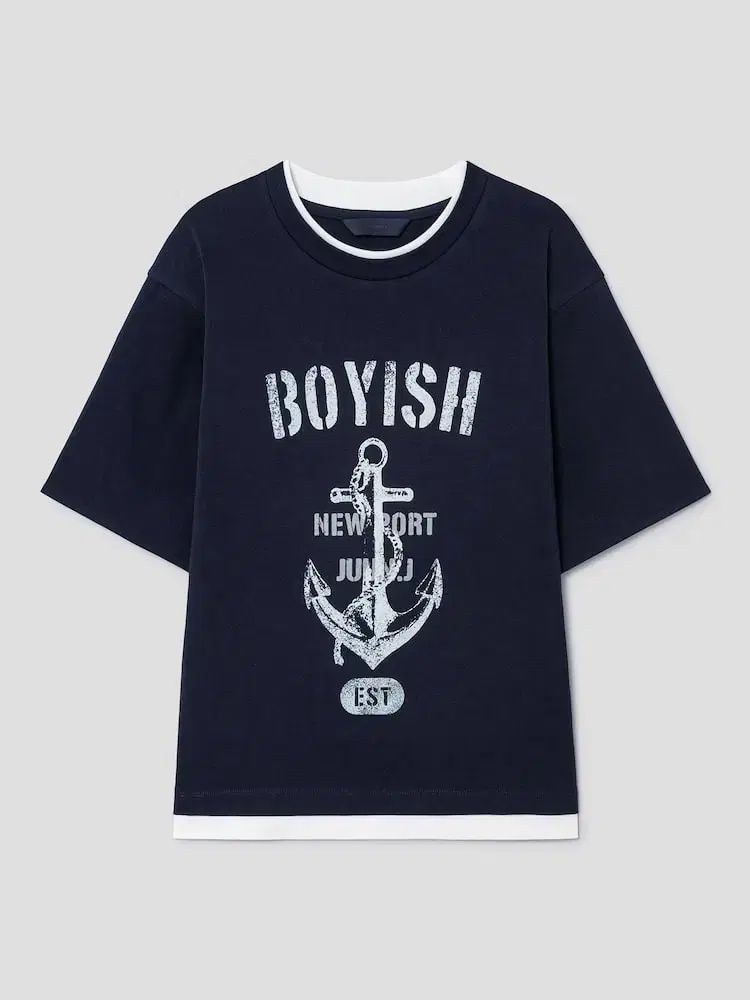 ジュン/ジ ダブル レイヤード 麻 マリン 半袖 Tシャツ