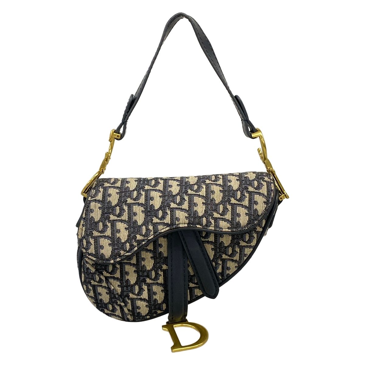 DIOR/ChristianDior(ディオール/クリスチャンディオール) ハンドバッグ サドルバッグ ネイビー×アイボリー レザー