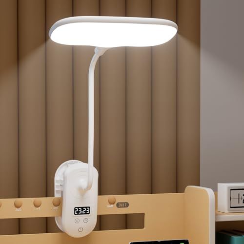 クリップライト LED 目の保護 デスクライト USB充電/プラグインデュアル目的 3色温度 無段階調光 360°回転 タッチセンサー 寝室/勉強部屋/ベッドサイドに最適 滑り止めクリップ 読書灯 (時計付き) 国内発送 e09f7b9f