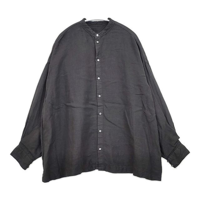 nest Robe リネンバンドカラーワイドシャツ バックギャザー 01223-1051-2 ブラウス シャツ ブラック レディース ネストローブ【中古】6-0425M∞