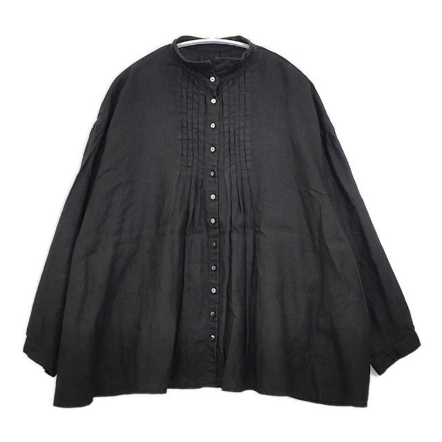 nest Robe 01194-1368 製品染め リネンタックネック ブラウス シャツ ブラック レディース ネストローブ【中古】6-0425M∞