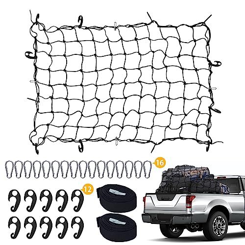 カーゴネット 車 キャリアネット 180×120cm ラゲッジネット ルーフキャリア ネット 荷締めベルト(3m×2本) カラビナ×16 ABSフック付き×12 荷物落下防止 キャンプ用品 荷台用 軽バン用 (180×120cm)(沖縄・離島 5fa8af2a