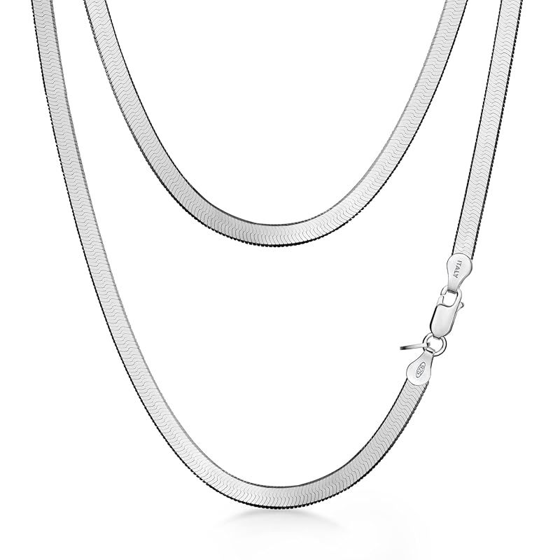 [Amberta] レディース 925 スターリングシルバー フラットスネークチェーン: 4.5mm 45cm