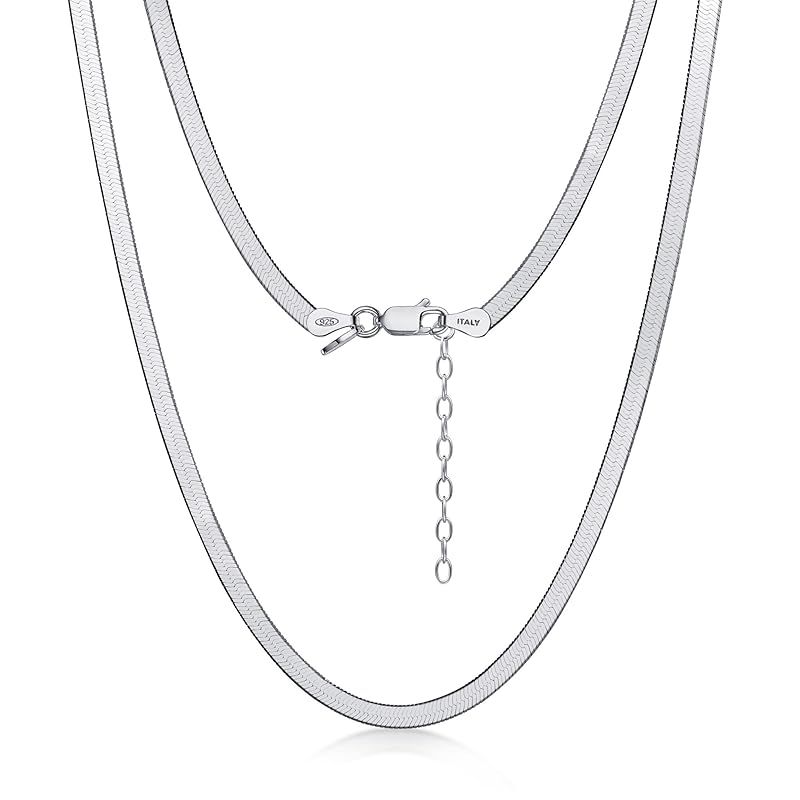 [Amberta] レディース 925 スターリングシルバー フラットスネークチェーン: 3mm 45cm
