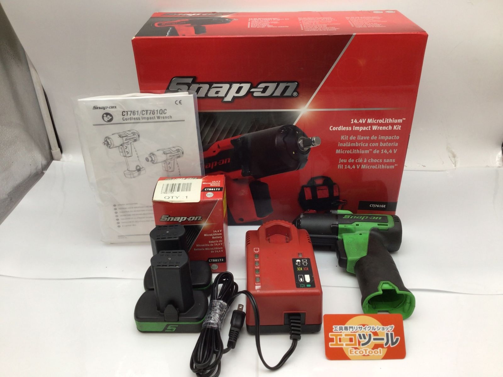 【中古品】Snap-on/スナップオン CTJ761GE 〇 3/8 14.4V充電式インパクトレンチ グリーン [IT_EAU0B][知立][M04]