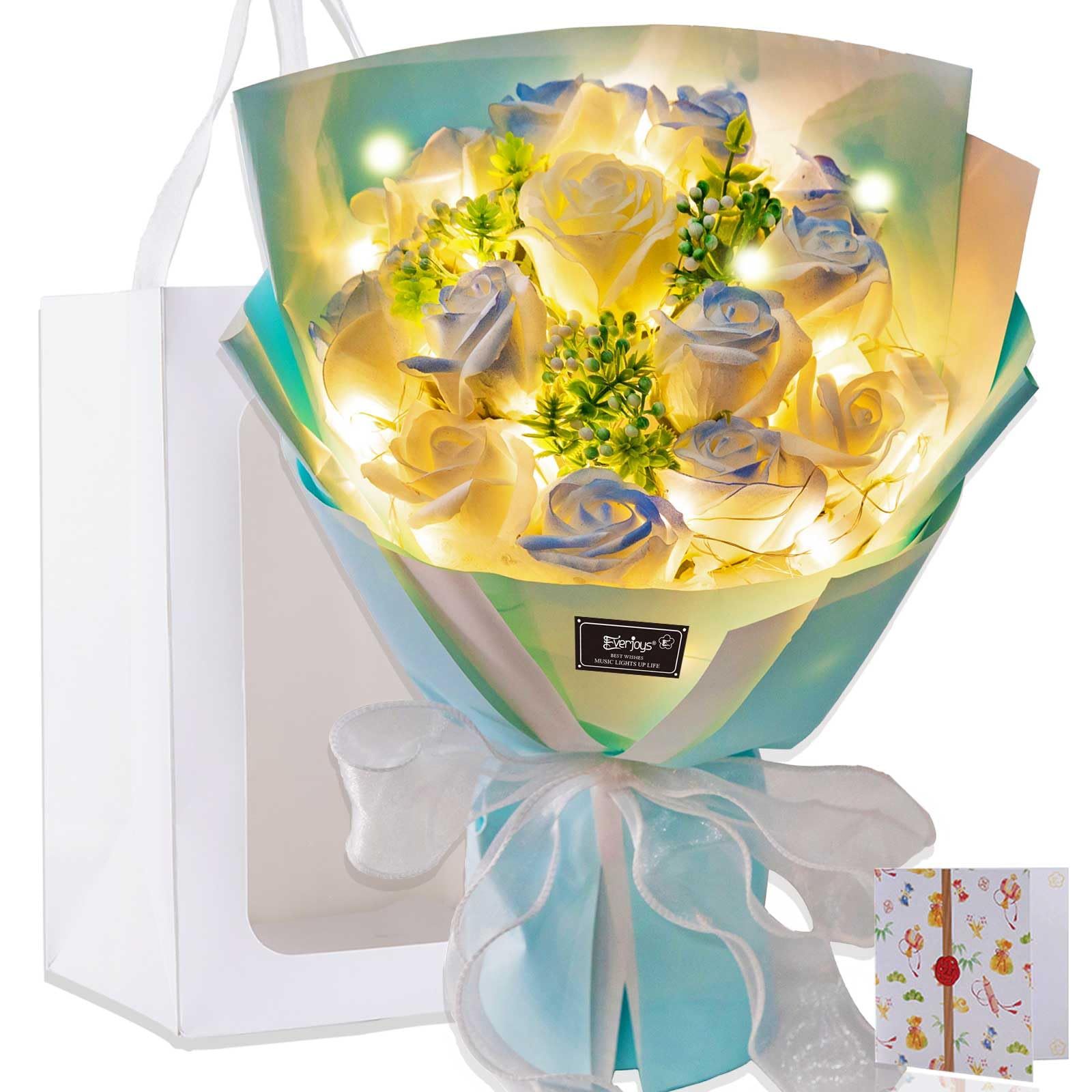 光る LED ライト 付き ソープフラワー 花束 バラ 造花誕生日 母の日 父の日 母のひプレゼント お祝い 女性 退職祝い 結婚祝い 花 発表会 フラワー ブーケ 石けん あすつく対応送料無料 e1b261c8