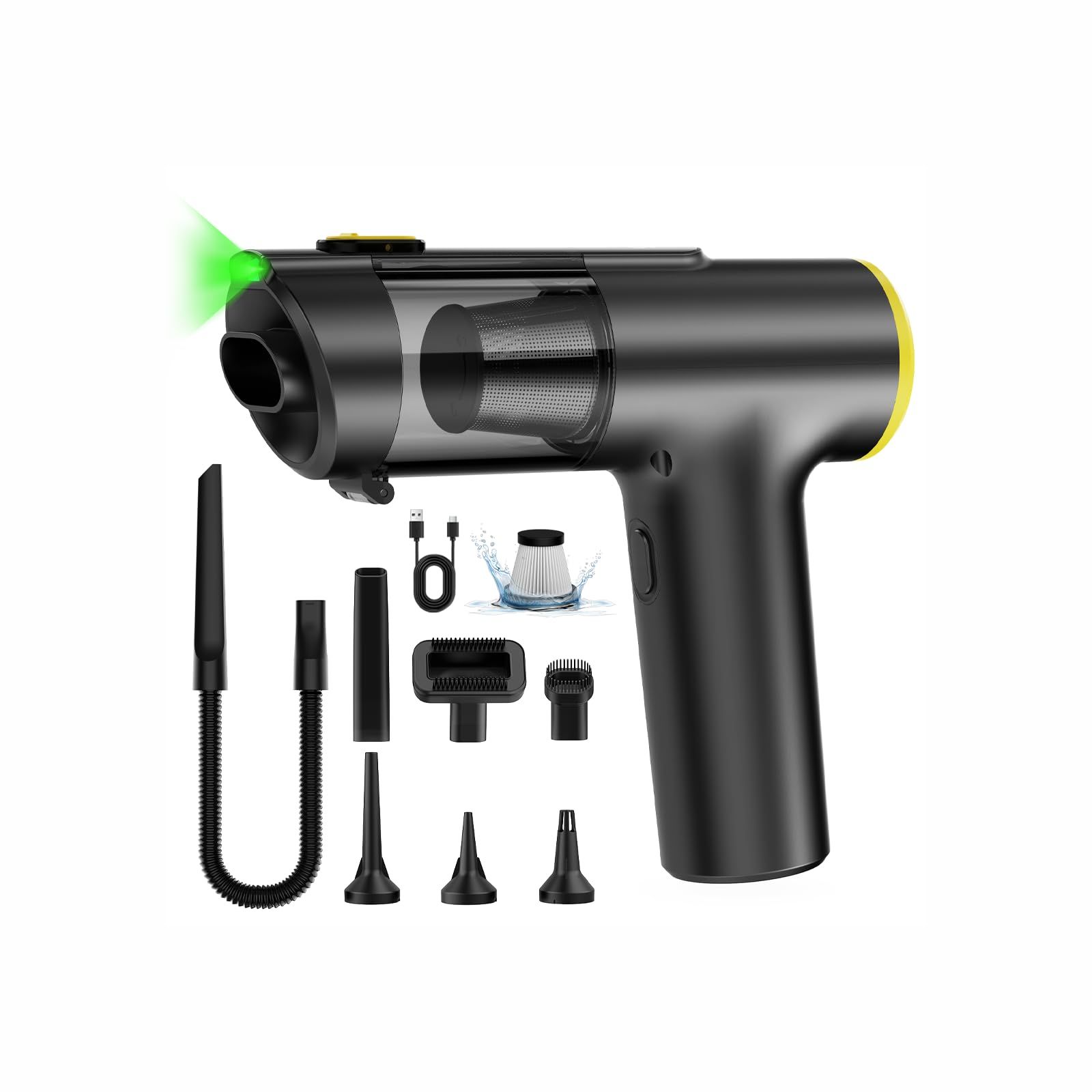 ハンディクリーナー コードレス Zynet V5 車用掃除機 60分間超長時間稼働 40000Pa強力吸引 【吹き飛ぶ/吸い込む/空気入れ】7種類ノズル 7-in-1多機能 大容量バッテリー Type-C急速充電 ハンディ掃除機 LEDライト 4c50318d