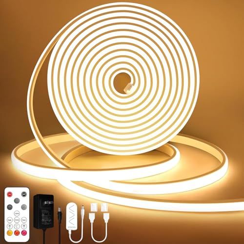 Lamomo 5M COB LEDテープライト IP65防水 高輝度 LED テープ 3000K 調光可能 電球色ネオンチューブライト リモコン付きシリコン 曲がりやすい 切断可能 間接照明/DIY装飾/インドア/寝室/キッチン/リビングルー 9e76023b