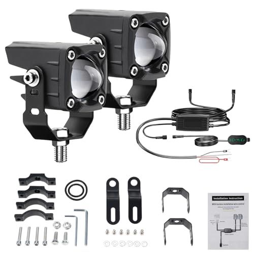 Shkalacar バイク フォグランプ 、オートバイ LED ドライビングフォグランプ 120W 18000LM 6 照明モード LED 補助ライト 配線ハーネスキットと取り付けブラケット付き トラクター トラック ATV UTV SUV 121147b4