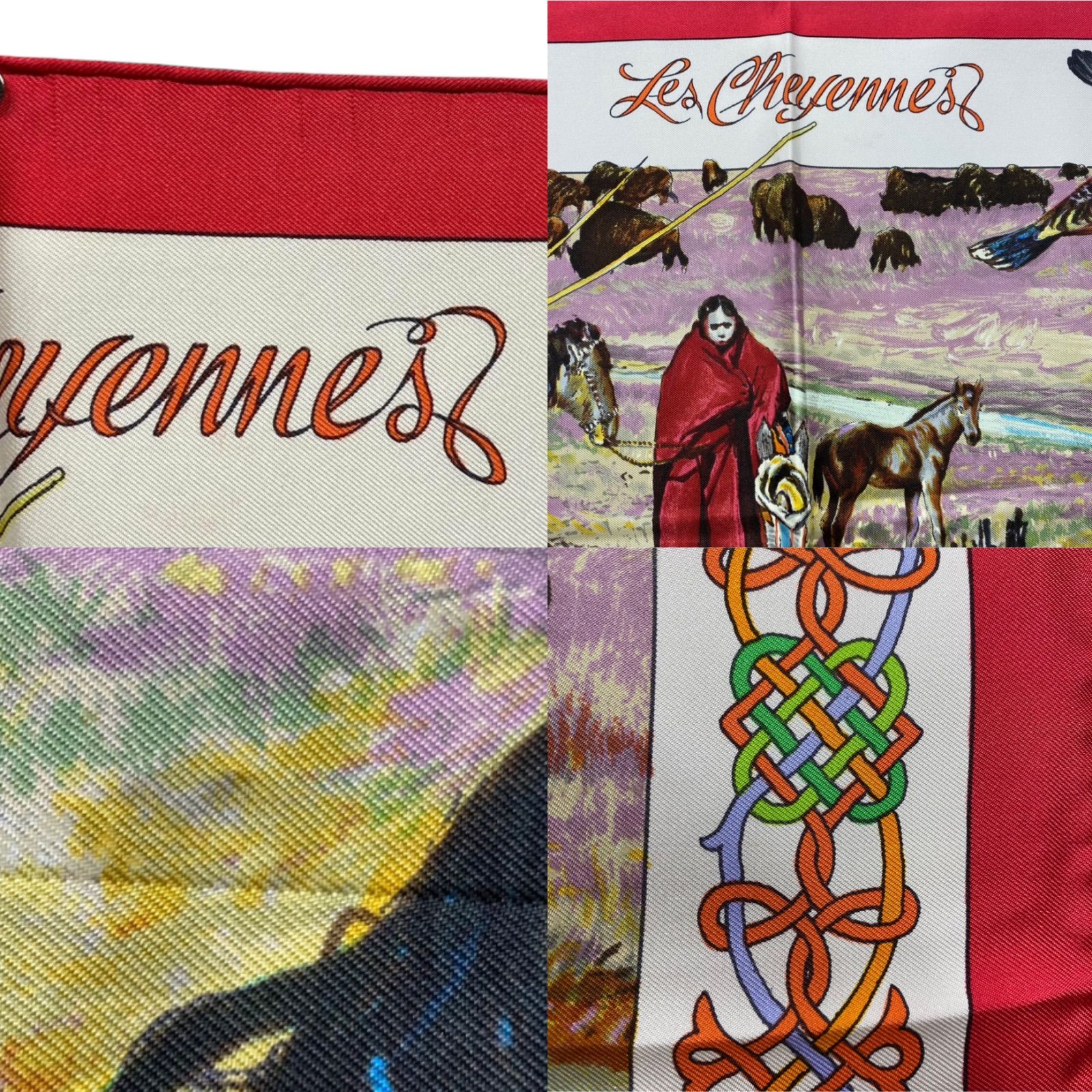 エルメス カレ90 Les Cheyennes シルクスカーフ シャイアン族 レッド