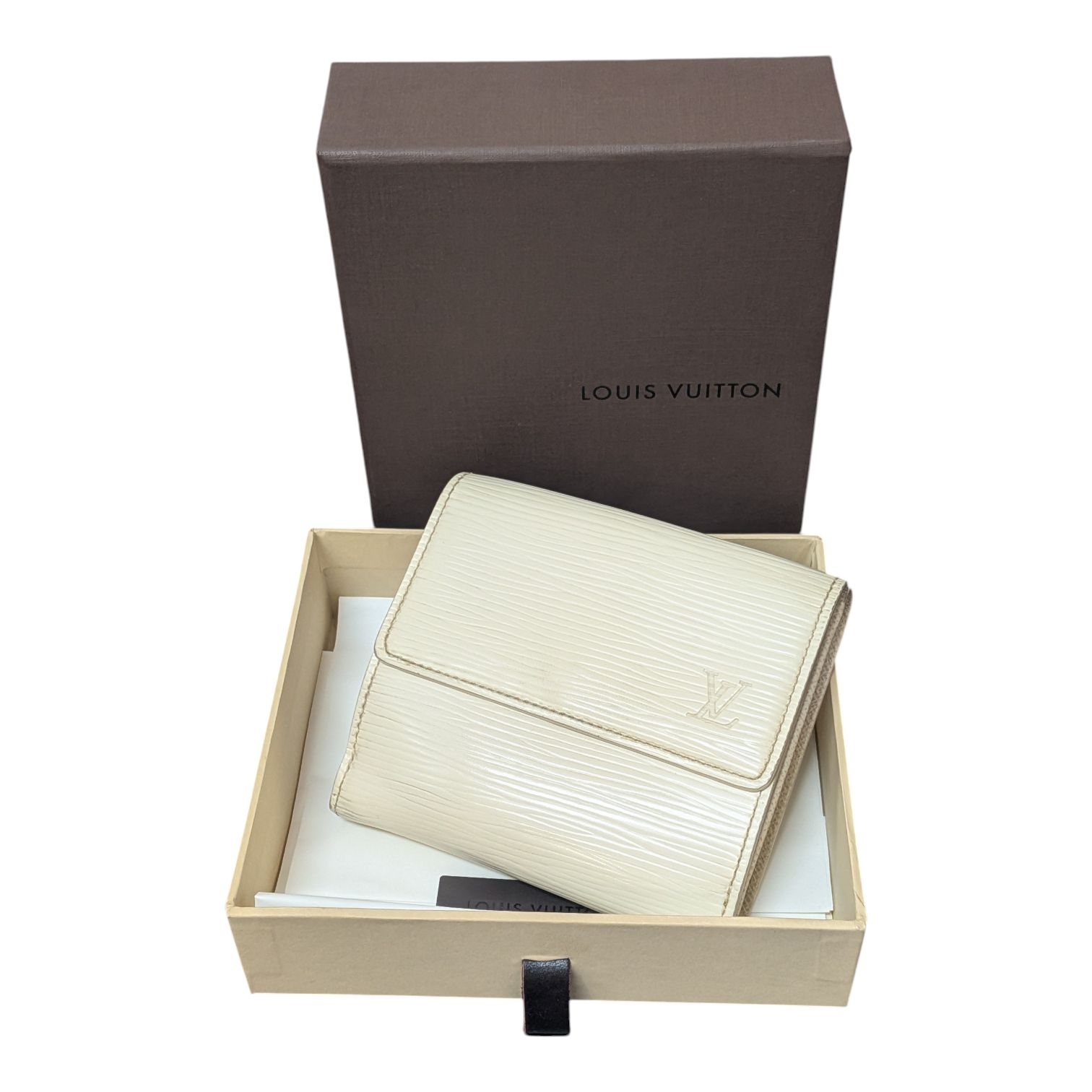 【希少 • 真贋済】ルイヴィトン エピ Wホック 三つ折り財布 ホワイト系 箱付き 希少カラー LOUIS VUITTON