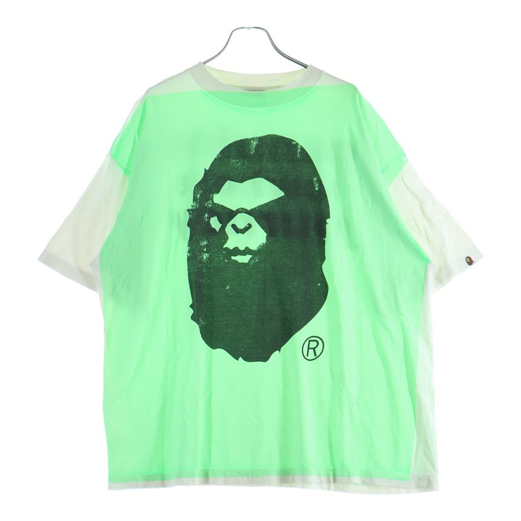 極美品 SAINT MICHAEL セントマイケル BAPE SS TEE 半袖Ｔシャツ SM-HR1-0000-C34 サイズL グリーン 中古 4b012015 SAINT MICHAEL (セントマイケル) BAPE SS TEE HANDPRINT エイプヘッド