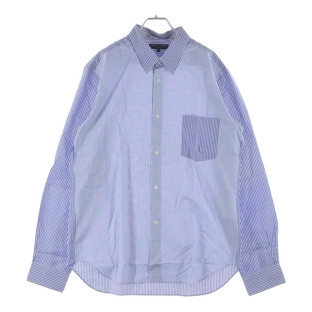 COMME des GARCONS HOMME (コムデギャルソンオム) 09AW ストライプ切り替えデザイン ボタンダウン長袖コットンシャツ ブルー HD-B204 12,219円