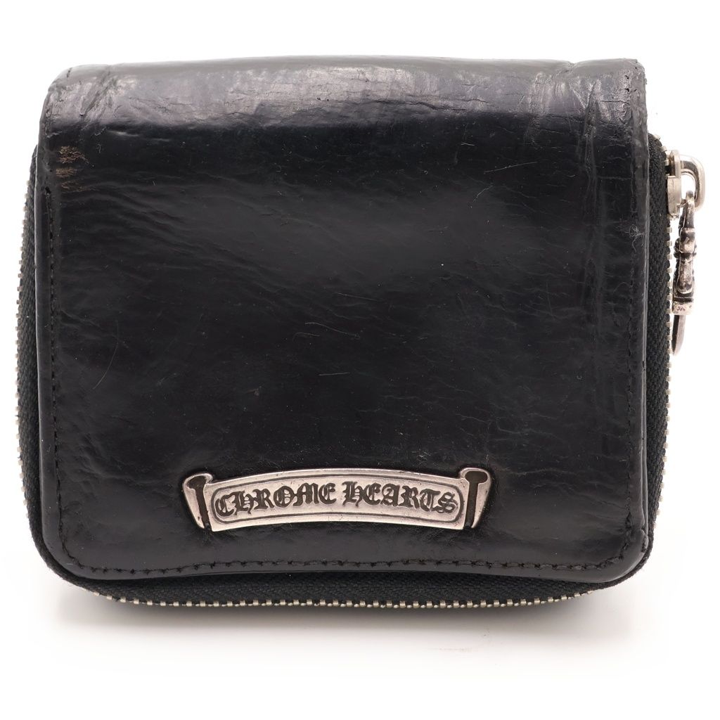 CHROME HEARTS (クロムハーツ) SQ ZIP BILL スクエアジップビル レザーウォレット 財布 ブラック BCA376