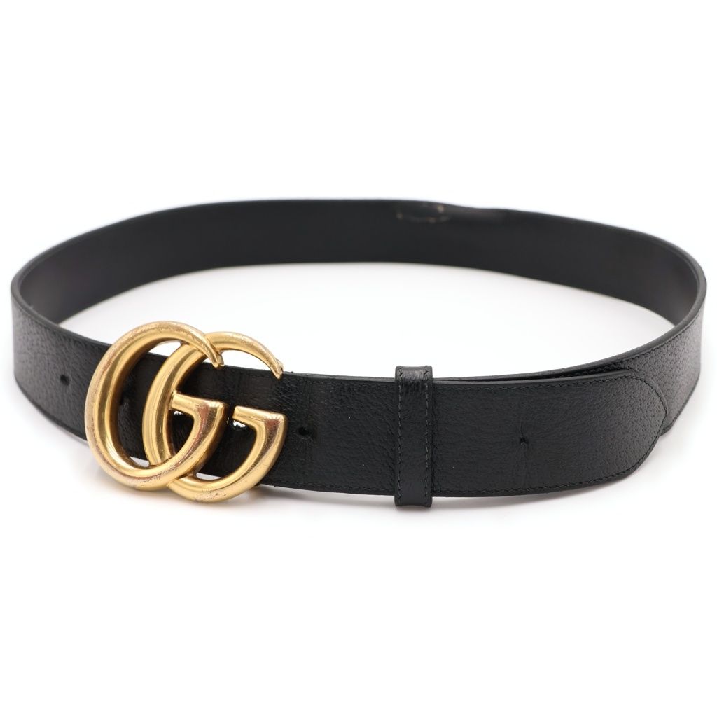 GUCCI (グッチ) GGマーモント レザーベルト ブラック ゴールド金具 406831