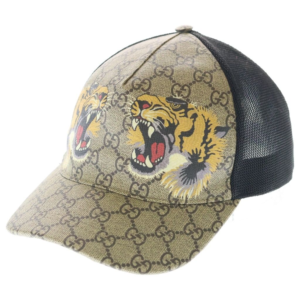 GUCCI (グッチ) Tigers Print GG Supreme Baseball Hat タイガース プリント GGスプリーム ベースボールキャップ 帽子 ベージュブラック 426887