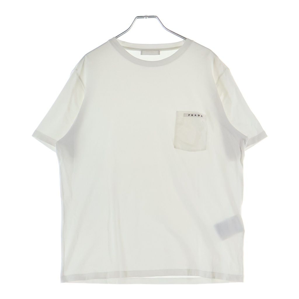 PRADA (プラダ) ポケットロゴプリント クルーネック半袖Tシャツ カットソー ホワイト SJN250 R192