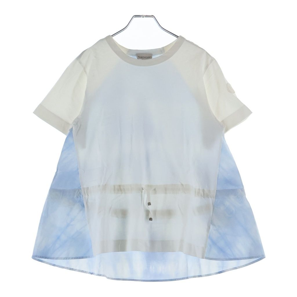 MONCLER (モンクレール) 22SS SS TSHIRT クラウドプリント切替 ウエストドローコード クルーネック 半袖Tシャツ カットソー ホワイト/ブルー レディース H10938C00021 829HP