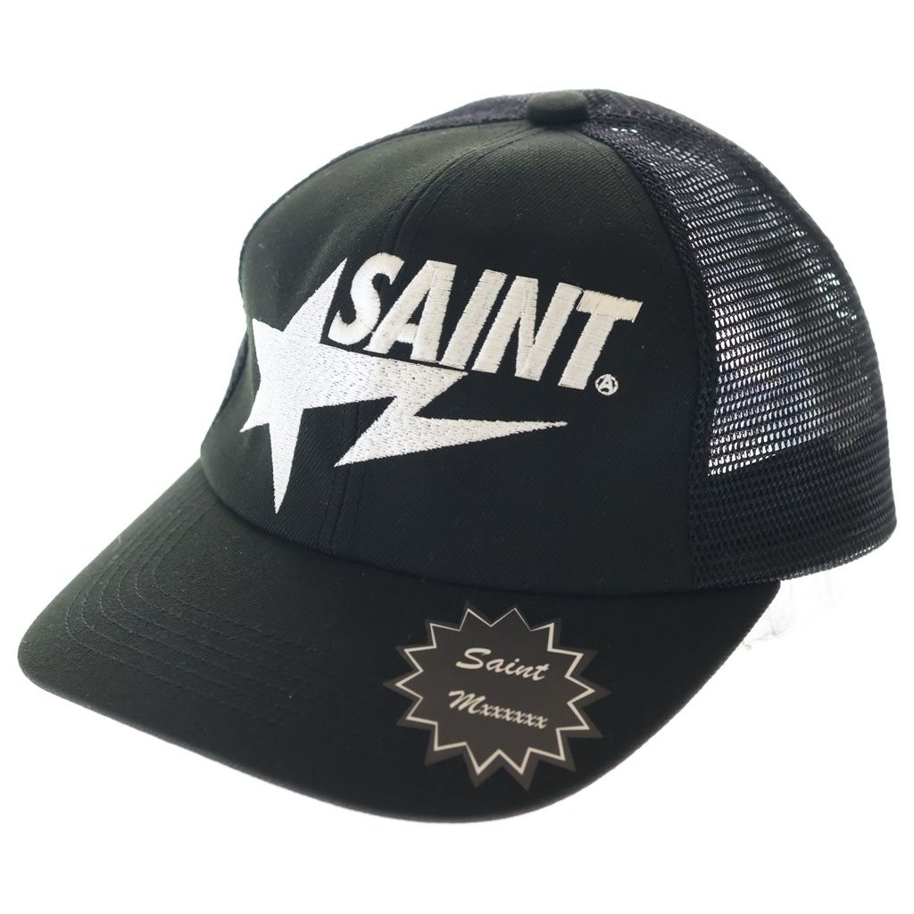 SAINT MICHAEL (セントマイケル) 26SS ×A BATHING APE BAPE アベイシングエイプ ロゴ刺繍 ベースボールキャップ ブラック SM-MK8-0000-C59
