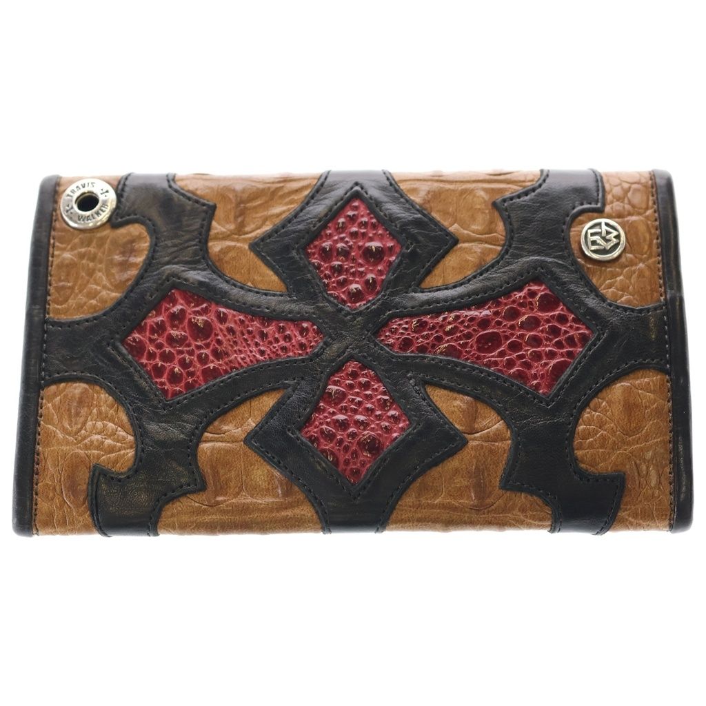 Travis Walker (トラヴィスワーカー) 2 Snap Alligator Cross Wallet 2スナップアリゲータークロスウォレット 3折りトラッカーウォレット 財布 ブラウン/レッド/ブラック Travis Walker (トラヴィスワーカー) 2 Snap Alligator Cross Wallet 2スナップアリゲータークロスウォレット 3折りトラッカーウォレット 財布 ブラウン/レッド/ブラック