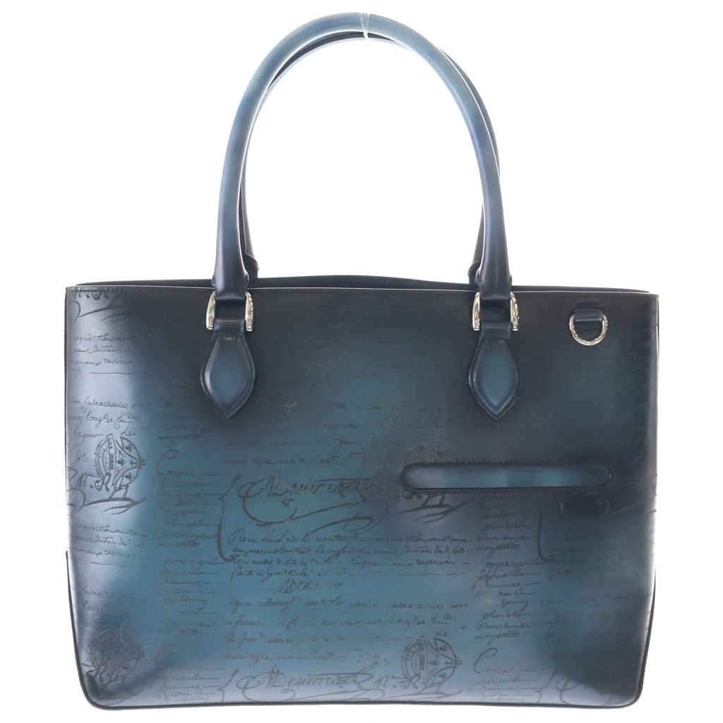 Berluti (ベルルッティ) トゥジュール トートバッグ ハンドバッグ ターコイズブルー レザー シルバー金具