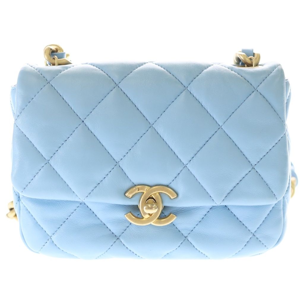 CHANEL (シャネル) シャネル19 チェーンショルダーバッグ ミニバッグ ライトブルー ラムスキン ゴールド金具