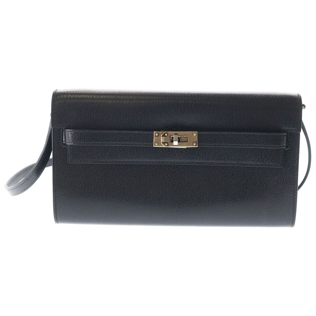 HERMES (エルメス) ケリートゥーゴー シェーブル ショルダーバッグ ミニバッグ ブラック レザー K刻印 ゴールド金具