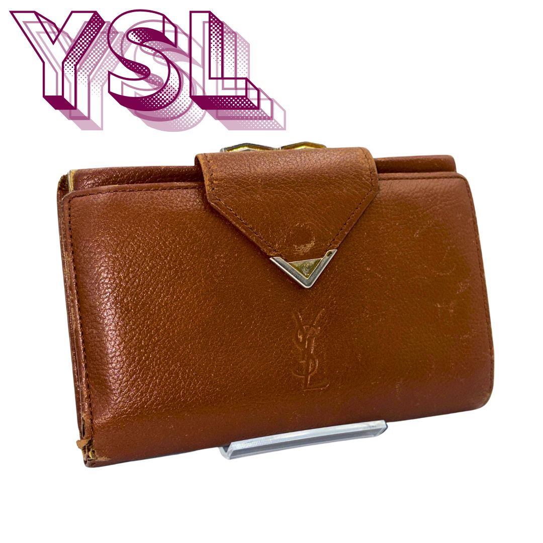 YSL イヴサンローラン がま口財布 ブラウン 訳あり - メルカリ