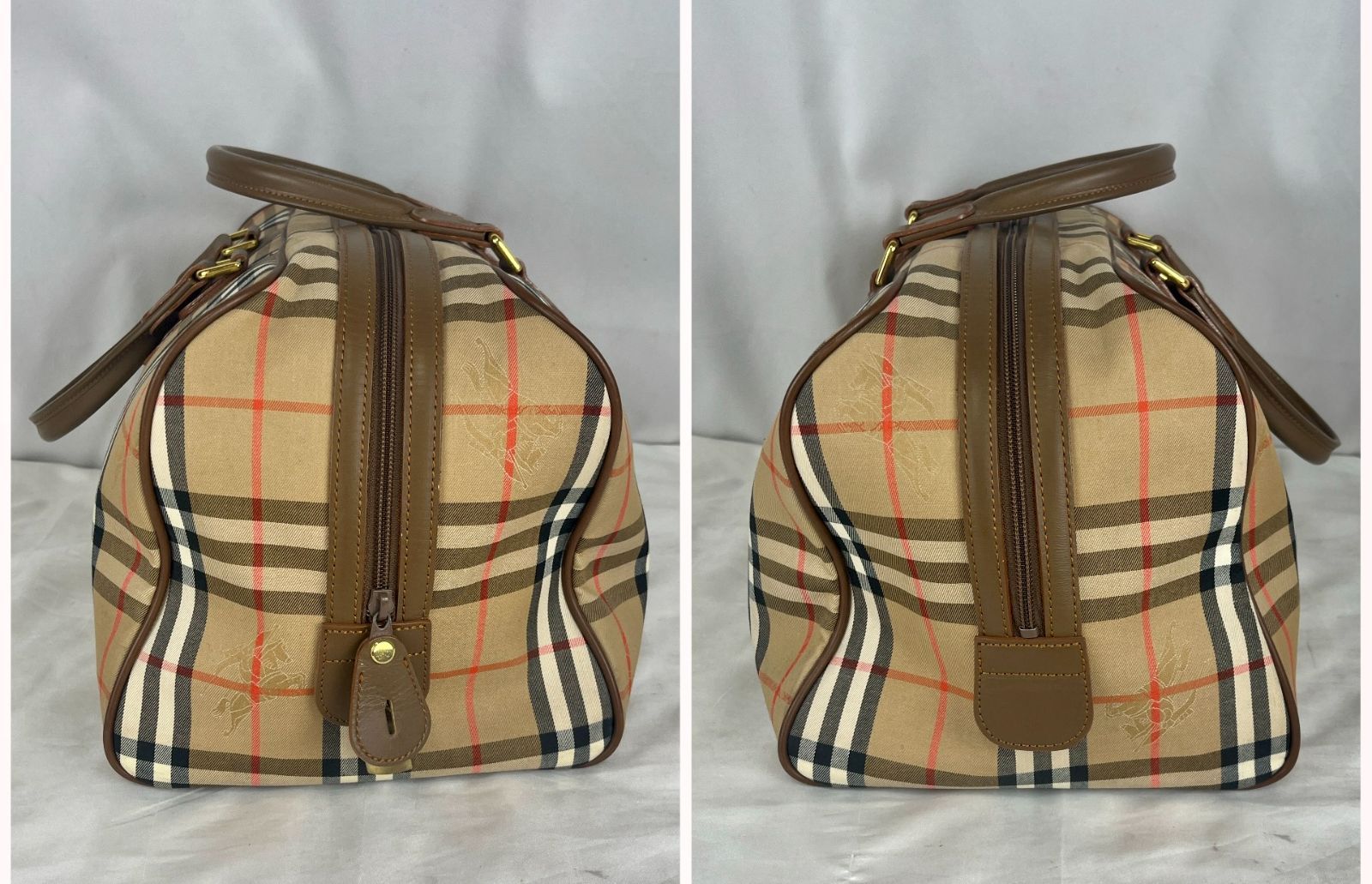 ③ 美品 Burberry バーバリー ボストンバッグ ノバチェック シャドーホース ホースロゴ ブラウン カデナ付 旅行カバン ⭐︎57