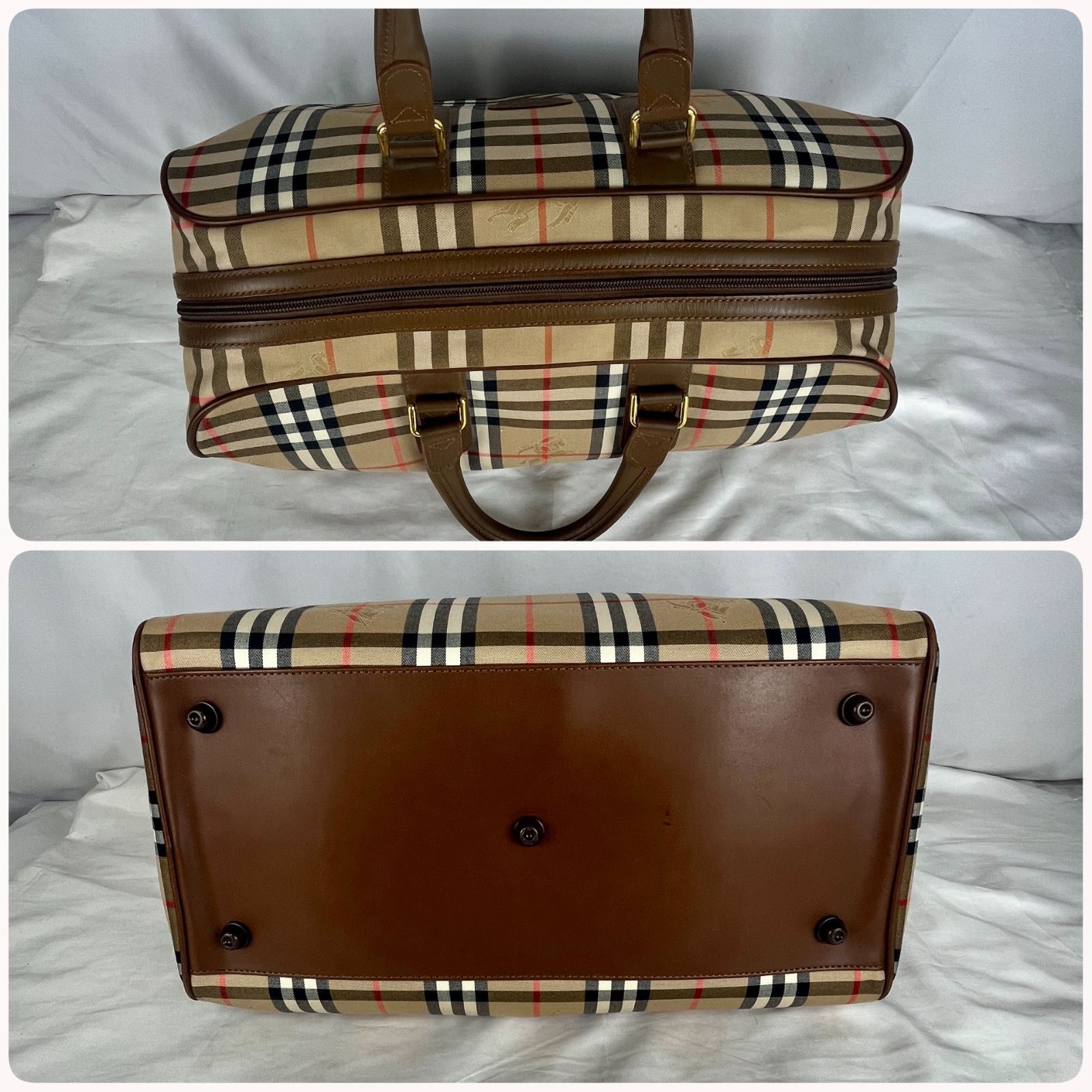③ 美品 Burberry バーバリー ボストンバッグ ノバチェック シャドーホース ホースロゴ ブラウン カデナ付 旅行カバン ⭐︎57