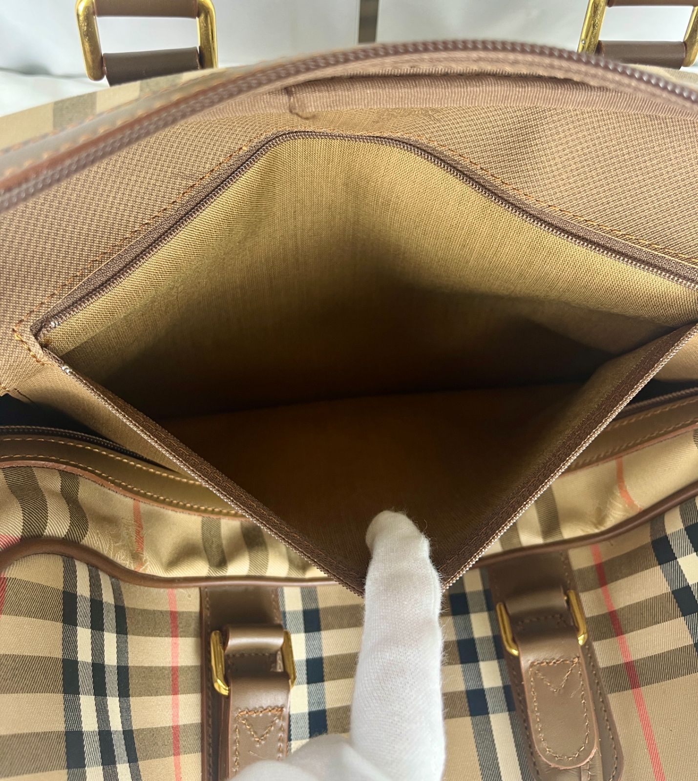 ③ 美品 Burberry バーバリー ボストンバッグ ノバチェック シャドーホース ホースロゴ ブラウン カデナ付 旅行カバン ⭐︎57
