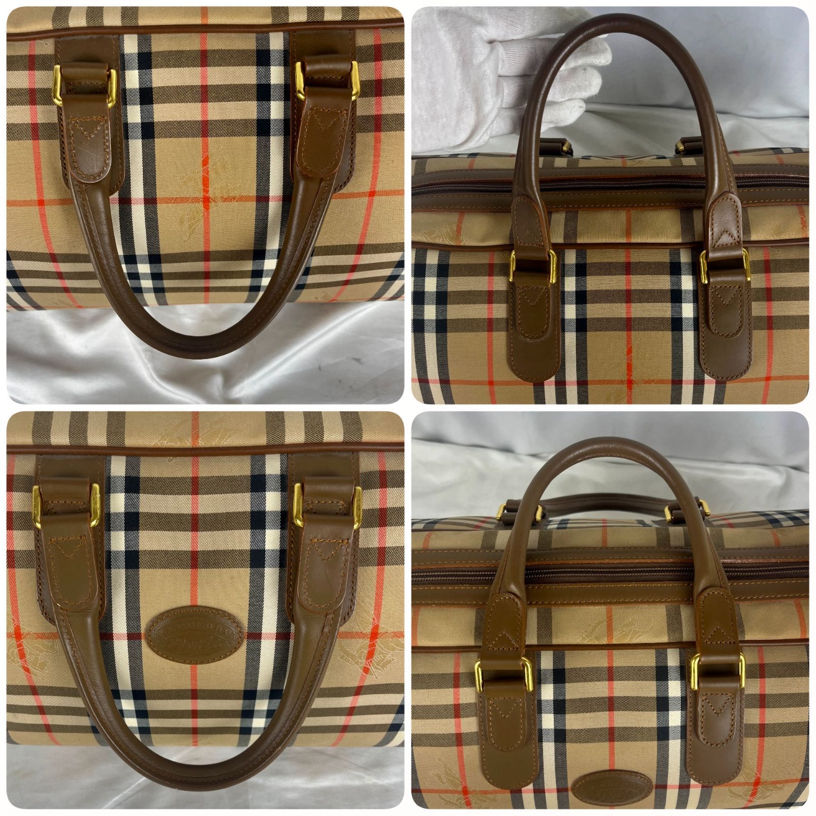 ③ 美品 Burberry バーバリー ボストンバッグ ノバチェック シャドーホース ホースロゴ ブラウン カデナ付 旅行カバン ⭐︎57