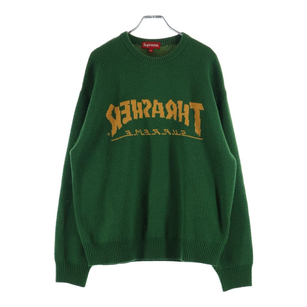 SUPREME (シュプリーム) 21AW × Thrasher Sweater ×スラッシャー フロントロゴ クルーネックニット セーター グリーン