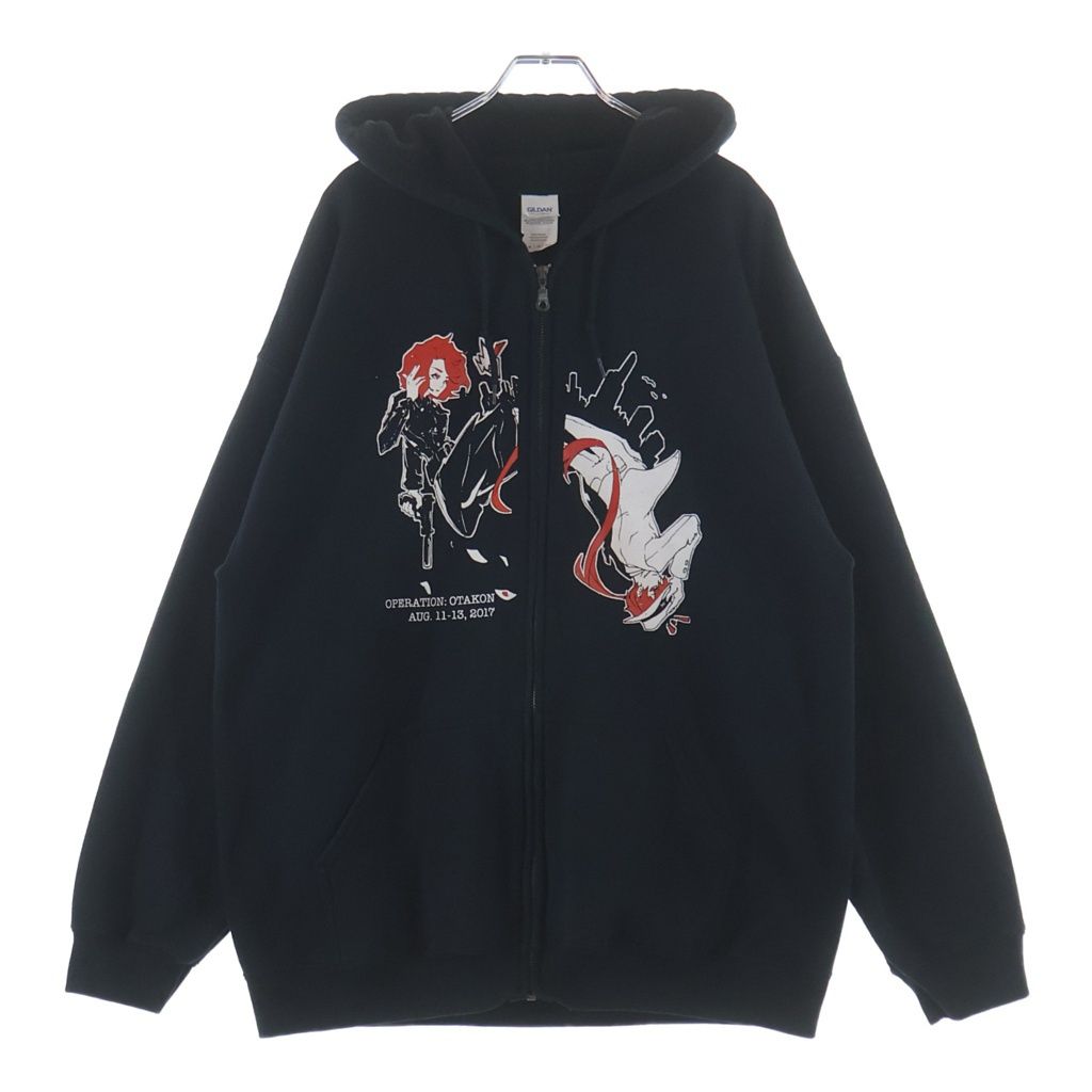 VINTAGE (ヴィンテージ) 00S OPERATION OTAKON 2017 ANIME ZIP UP HOODIE PARKA 両面プリント アニメ イラスト ジップアップ フーディー パーカー ブラック